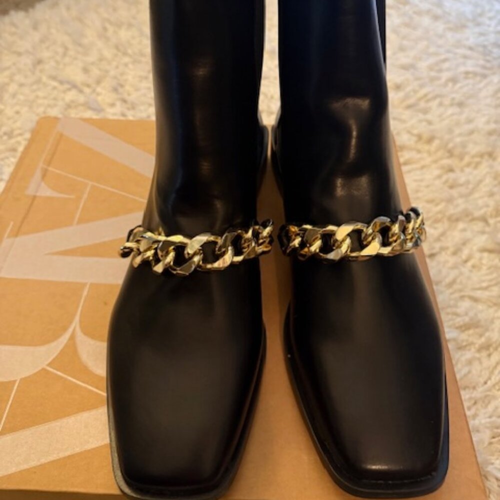 ZARA WOMEN’S FLAT FAUX LEATHER CHAIN TRIM ANKLE BOOTS SIZE 40 (9) BLACK,  NIB